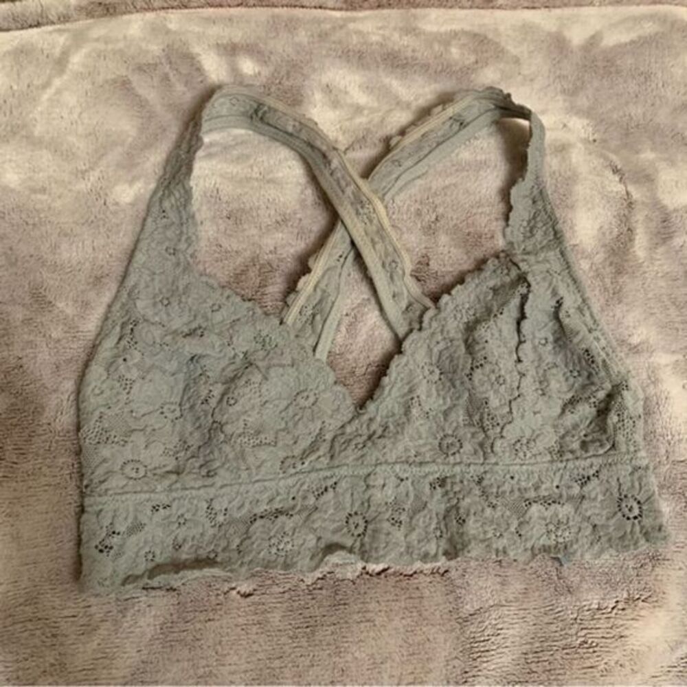 Aerie Floral Lace Crossback Bralette Gray Scalloped V-Neck Lined Intimates Small